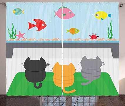 Amazon Com Ambesonne Cat Curtains Cats Sitting On A Carpet