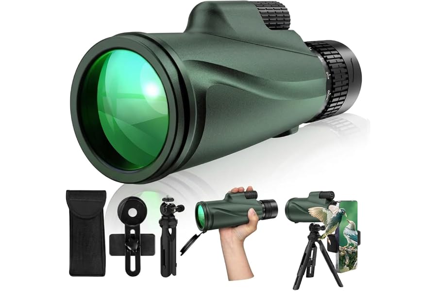 Monocular Telescope 80x100, Wide Field HD Monoculars for Adults with Tripod & Phone Adapter, Perfect for Bird Watching, Hunting, Hiking & Outdoor Activities -Green