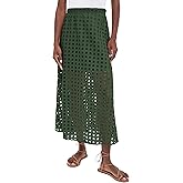 Ailoqing 2026 Summer Casual Long Skirt for Women Cotton Eyelet Beach Maxi Skirt with Underneath