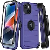 KECAI for iPhone 14 Plus Case with Belt Clip Holster,Built-in Screen Protector,Heavy Duty Shockproof Drop Protection Military Grade Rugged Phone Cover with Kickstand for Apple 14 Plus 6.7"(Deep Blue)