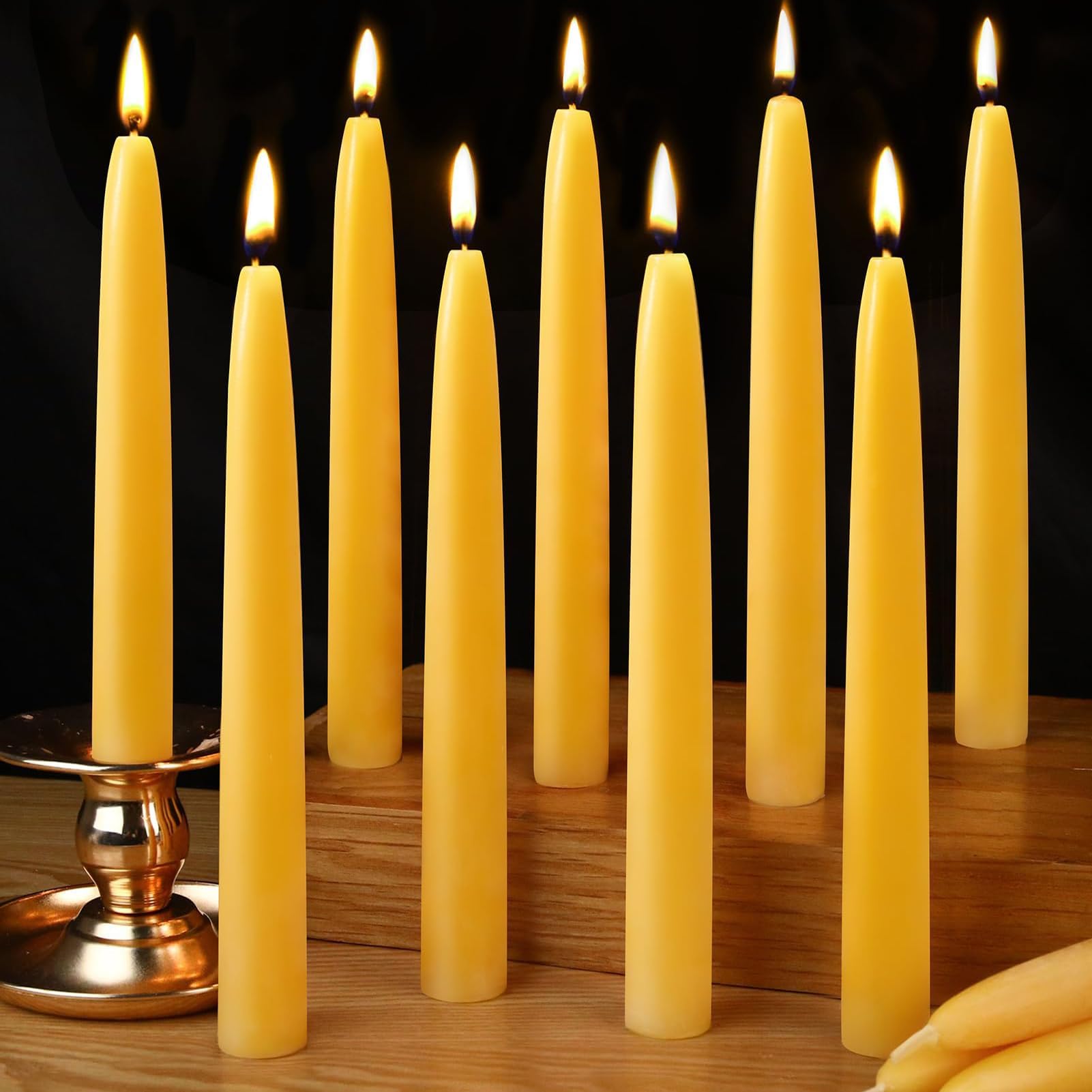 Photo 1 of 10 Pack Beeswax Taper Candles 8inch Smokeless Pure Beeswax Candle 8 Hour Burn Time Natural Bees Wax Candlesticks Unscented Bees Wax Candle for Home Prayer