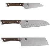 Shun Kanso 3 Piece Asian Flat Set | Includes 7" Hollow Ground Santoku, 7" Asian Utility &amp; 5" Boning Knives, AUS10A Stainless Steel Blades, Tagayasan Handle