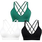 Sports Bra for Women V-Neck Strappy Criss Cross Yoga Bra Padded Medium Support Workout Gym Athletic Fitness Bras 3 Pack