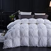 Three Geese Pinch Pleat Waterfowl Feathers and Down Comforter Twin Size Duvet Insert,750+ Fill Power,1200TC 100% Cotton, Premium All Seasons White Warm Hotel Comforter with 8 Tabs.