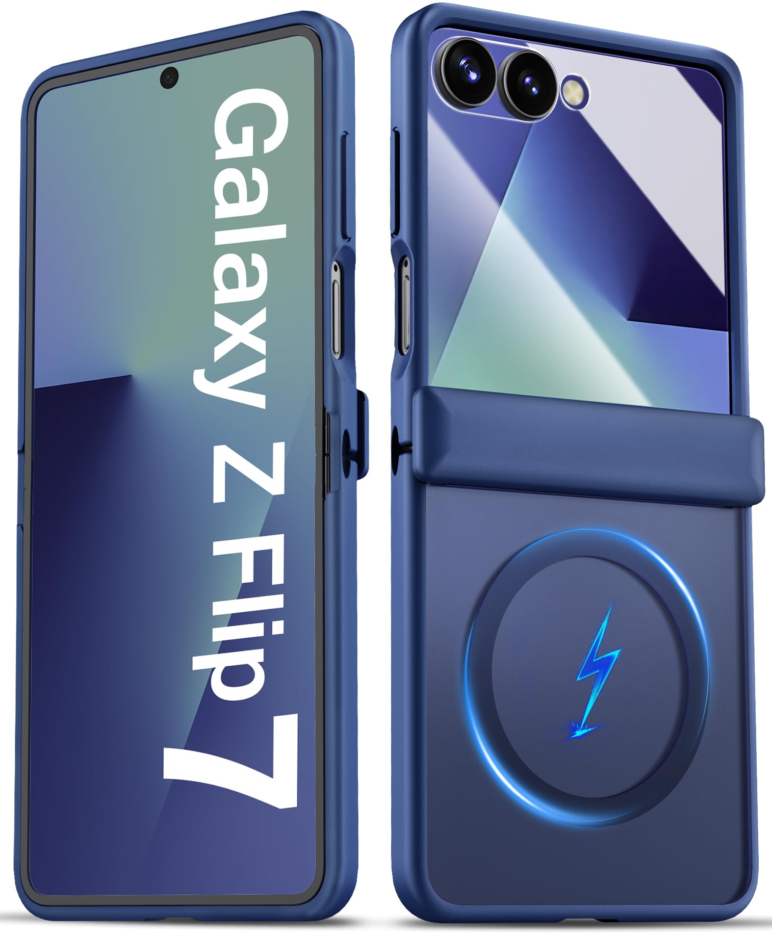 BXYJY for Samsung Galaxy Z Flip 7 Case Magnetic with Hinge Protection, Compatible with MagSafe, Front Screen Protector, Translucent Rugged Men Women Full Protective Phone Case for Galaxy Z Flip7, Blue
