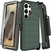 KECAI for Samsung Galaxy S25 Ultra Case with Belt Clip Holster,2X Screen Protector,Heavy Duty Shockproof Drop Protection Military Grade Full Body Rugged Phone Cover with Kickstand (6.9") (Deep Green)