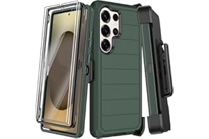 KECAI for Samsung Galaxy S25 Ultra Case with Belt Clip Holster,2X Screen Protector,Heavy Duty Shockproof Drop Protection Military Grade Full Body Rugged Phone Cover with Kickstand (6.9") (Dark Green)