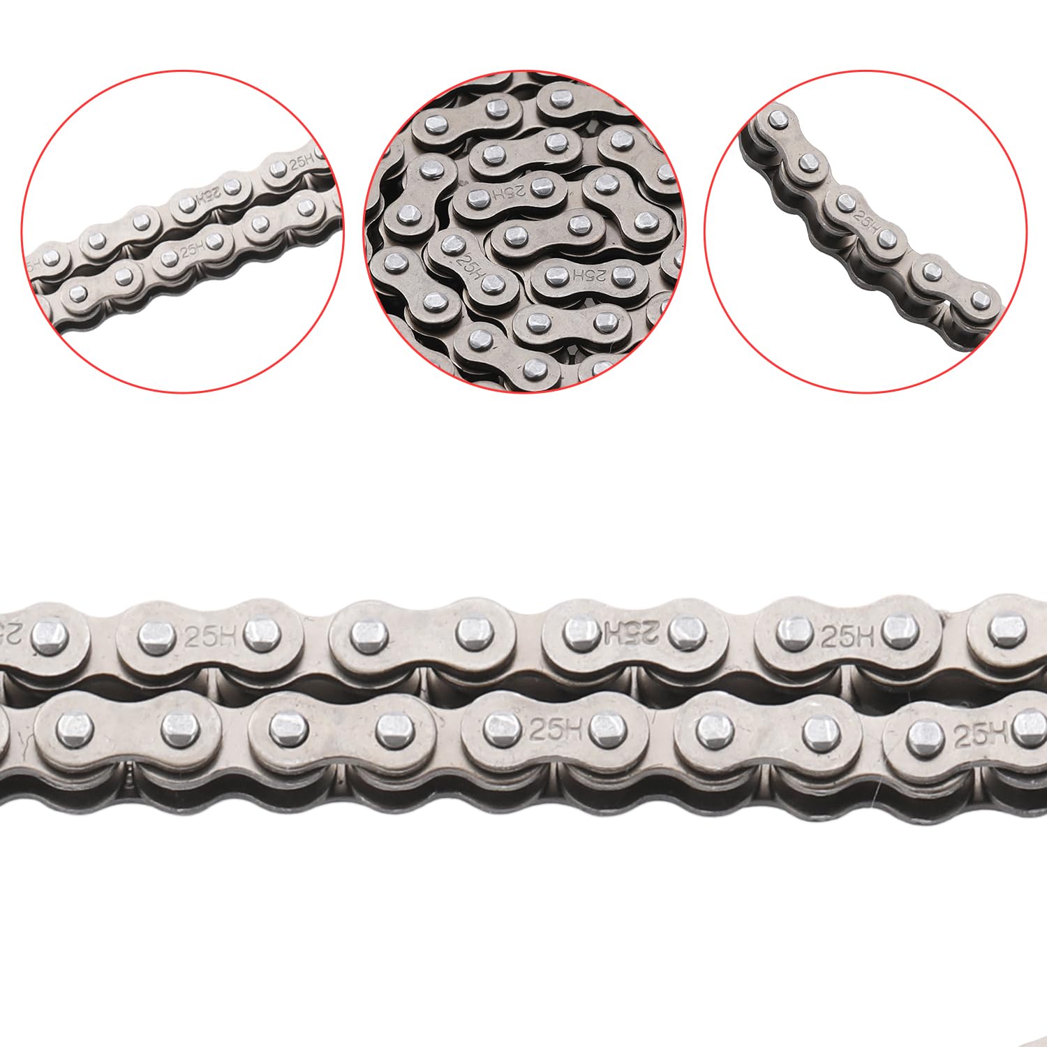 KAMIER #25 Roller Chain 56 Links with 5pcs Master Links Heavy Duty for Razor Crazy Cart Shift XL DLX Ground Force Drifter Kids Electric Go Cart Kart 25H Drive Chain Parts