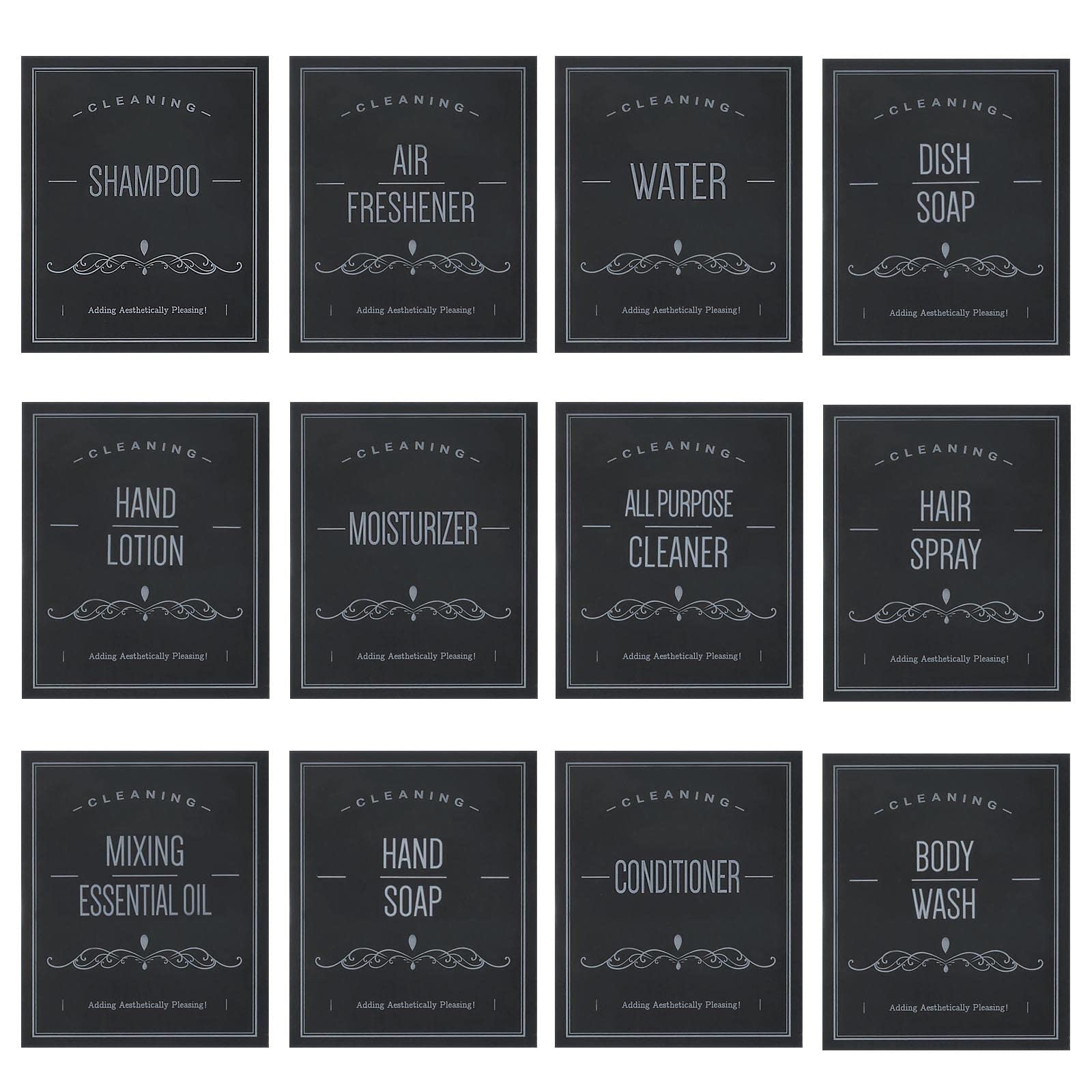 Create idea 48Pcs Waterproof Sticker Waterproof Bottle Labels Soap Dispenser Stickers House Labels Household Supplies for Kitchen Bathroom Black