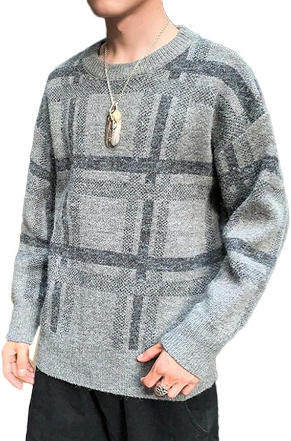 Amazon Jinpin ニット セーター メンズ クルーネック チェック柄 長袖 防寒 冬服 カットソー 丸首 カジュアル 厚手 ストリート プルオーバー アメカジ ファッション 春秋冬 おしゃれ 大きいサイズ 通勤 通学 セーター 通販