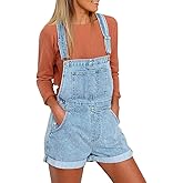 luvamia Women's Casual Adjustable Strap Cuffed Hem Denim Bib Overalls Shorts Romper