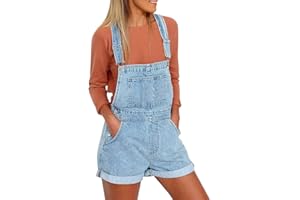 luvamia Women's Casual Adjustable Strap Cuffed Hem Denim Bib Overalls Shorts Romper