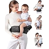 Baby Hip Seat Carrier, GROWNSY Ergonomic Hip Seat Baby Carrier with Multiple Pockets, Adjustable Extended Waistband for Newborns & Toddlers up to 50 lbs, Grey