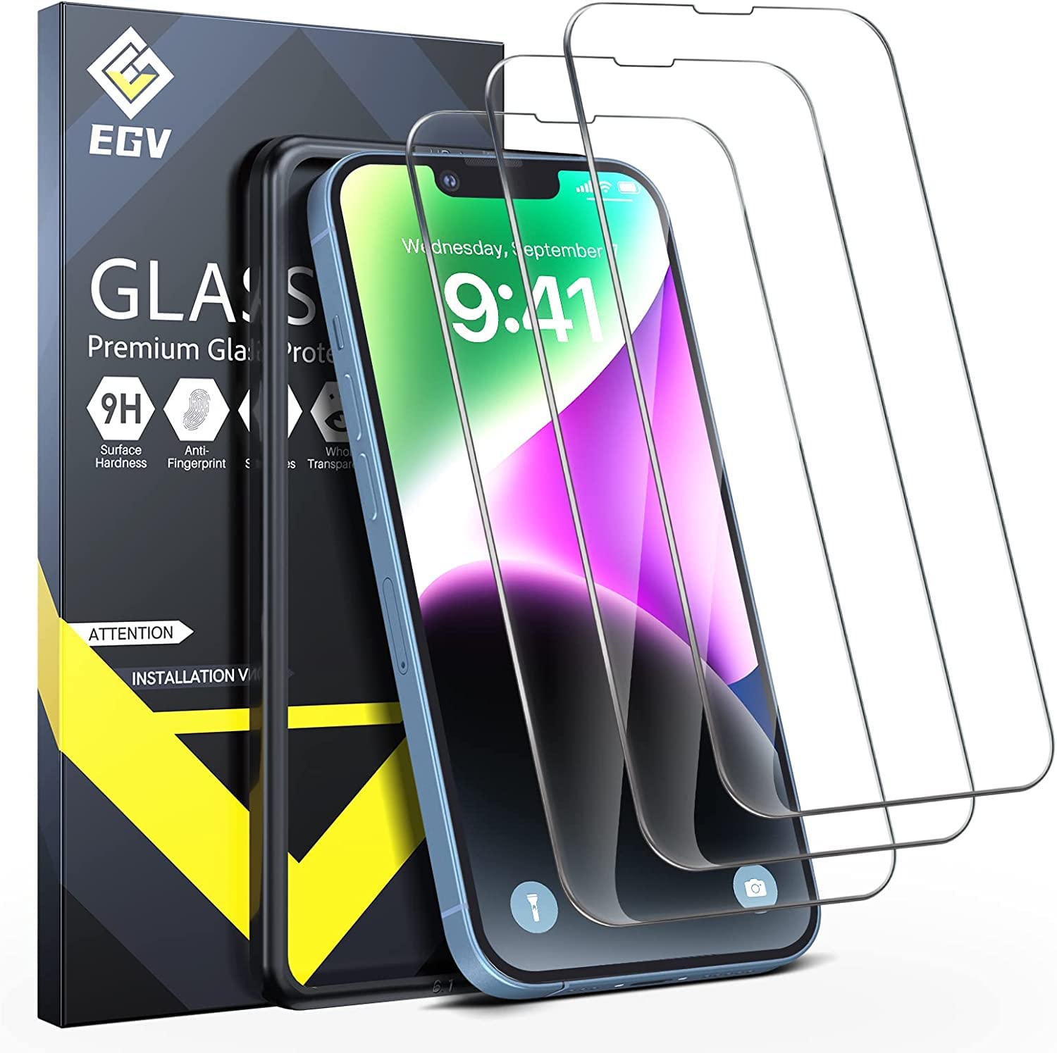 EGV 3 Pack Screen Protector for iPhone 14 Plus/iPhone 13 Pro Max 6.7-inch, 9H Hardness iPhone14 Plus Tempered Glass Film With Align Frame, Protective Glass Cover Screen, Bubble Free