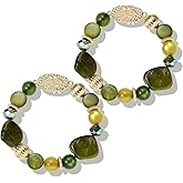 Xalroco Chunky Natural Shell Glass Beaded Stretch Bracelet Stack for Women, Classy Boho Jewelry Gift