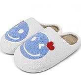 Kattmas Smile Face Slippers for Women Memory Foam Retro Soft Plush Warm Cozy Non-Slip House Slippers Indoor Outdoor Comfortable Fuzzy Cute Christmas Gifts