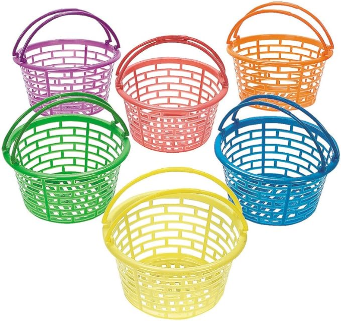 12 Bright Coloured Plastic Easter Egg Hunt Baskets 9cm Kids Easter