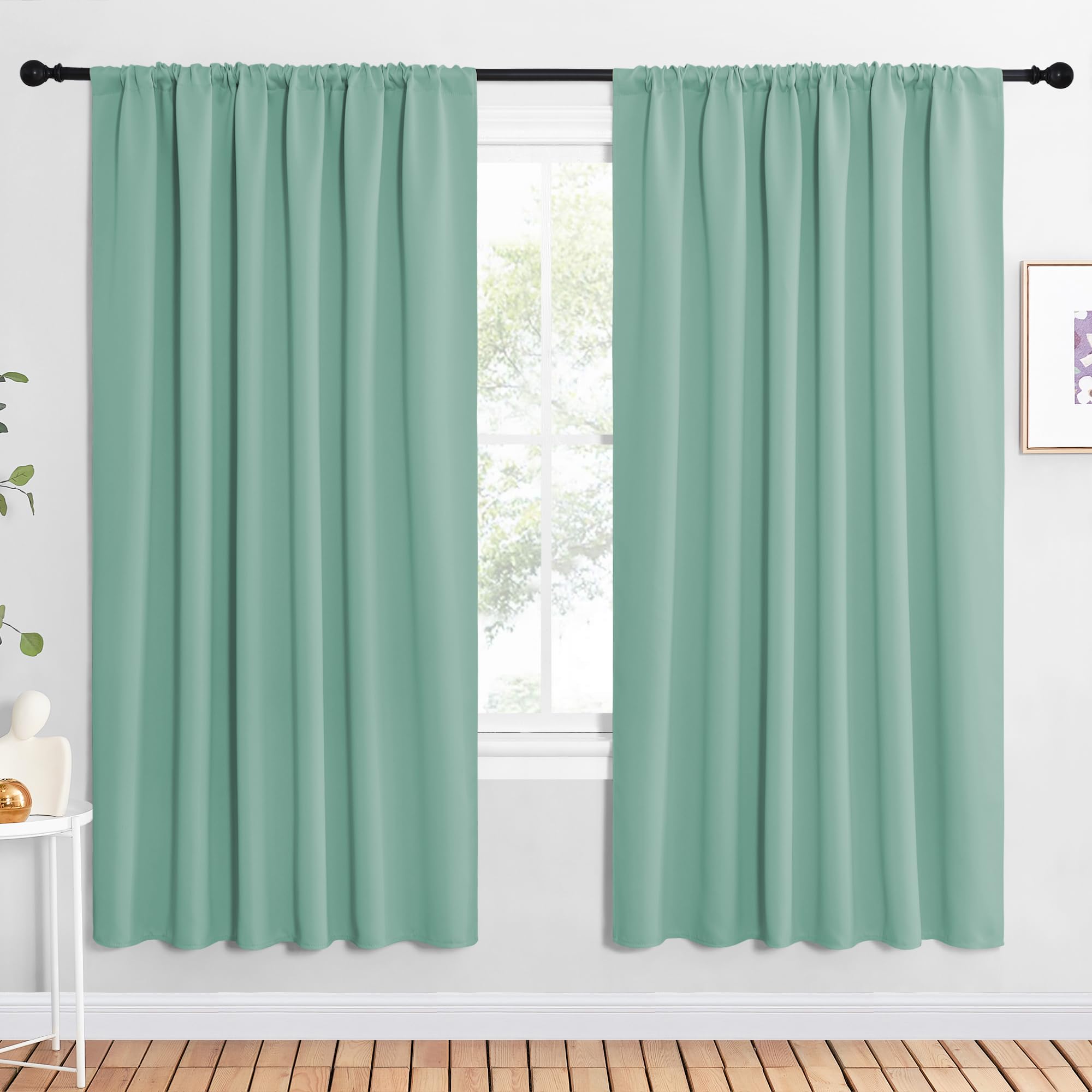 NICETOWN 2 Panels Blackout Curtains, Rod Pocket Window Curtains Room Darkning Drapes for Bedroom/Living Room, Thermal Insulated Solid Draperies for Home Office/Study, 62 by 72-Inch, Aqua Image