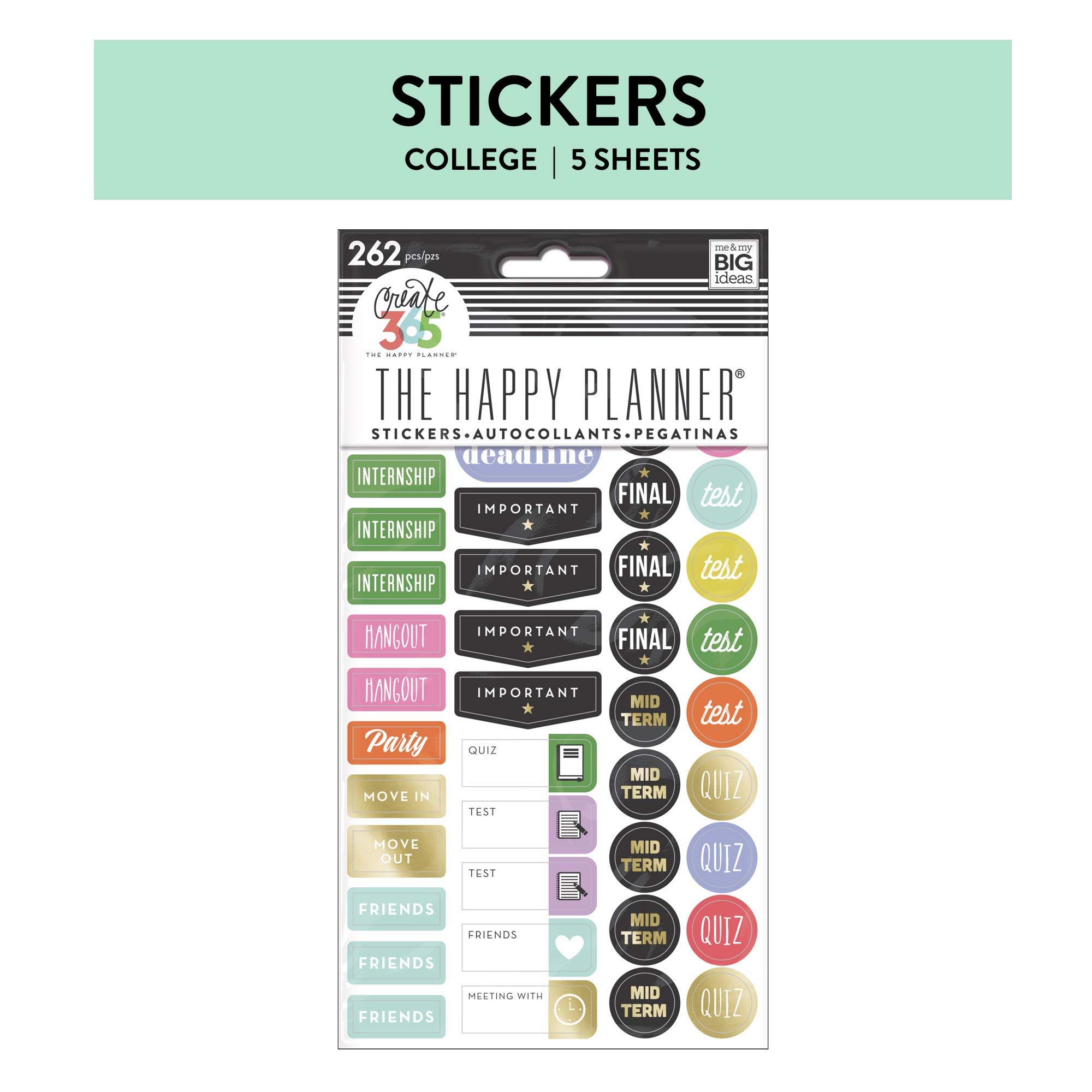Me and My Big Ideas Create 365 Planner Stickers 5 Sheets/Pkg-School College, Other, Multicoloured