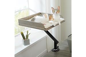 PAWZ Road Wooden Cat Desk Bed for Indoor Cats, Cat Bed for Desk Supports Up to 50 lbs, 360° Rotation & Adjustable, Nest Deskt