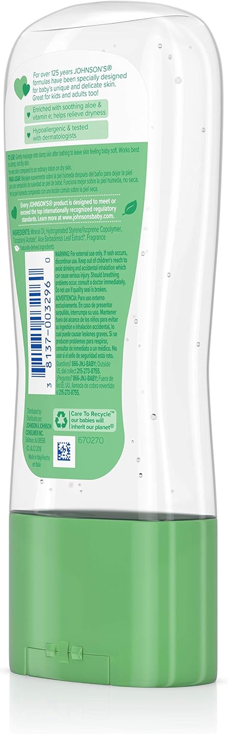Johnson's Baby Oil Gel With Aloe Vera & Vitamin E, Hypoallergenic and Dermatologist Tested Baby Skin Care, 6.5 fl. oz: Health & Personal Care