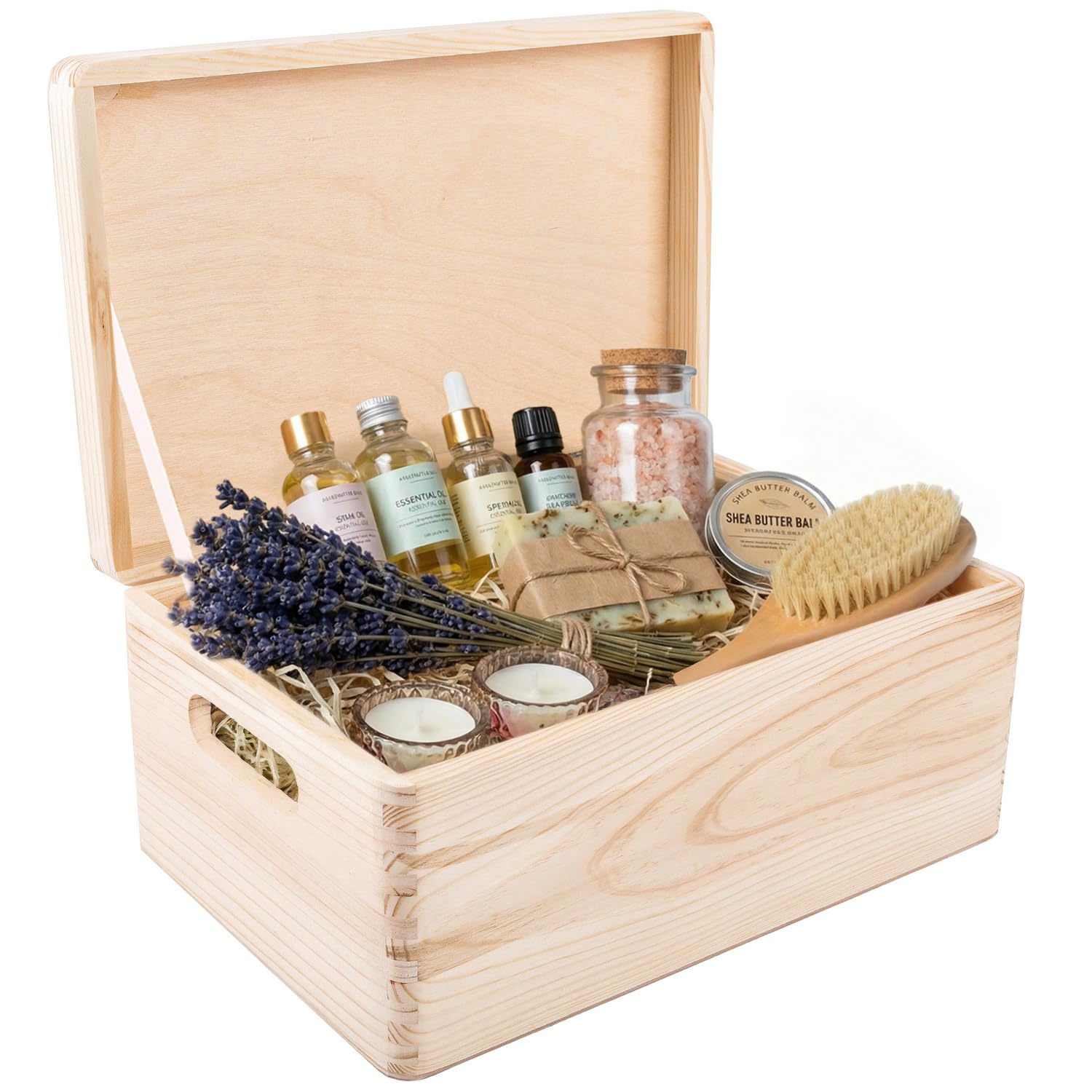 Creative Deco Large Plain Wooden Storage Box | 30 x 20 x 14 cm (+/-1 cm) | Hinged Lid & Handles | Unpainted Easter Gift Box Kitchen Storage | UNSANDED Wood Keepsake Memory Craft Chest