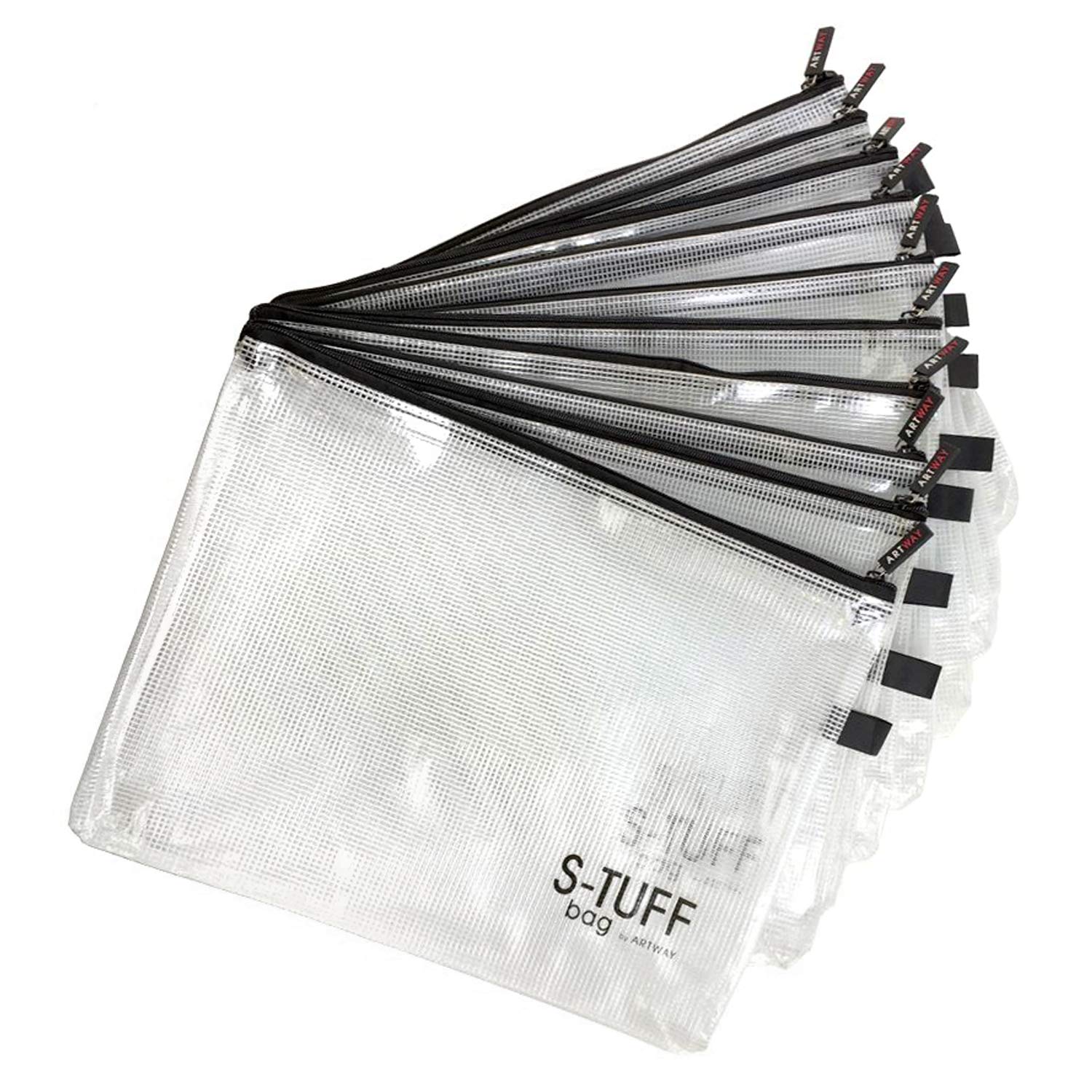 Artway Oversized A3 S-Tuff Bag – 48cm x 38cm - Pack of 10 Strong Zip Mesh Art Storage Bags