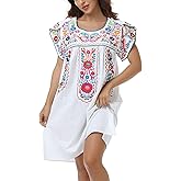 YZXDORWJ Women Summer Mexican Embroidered Boho Peasant Dress Petal Sleeve