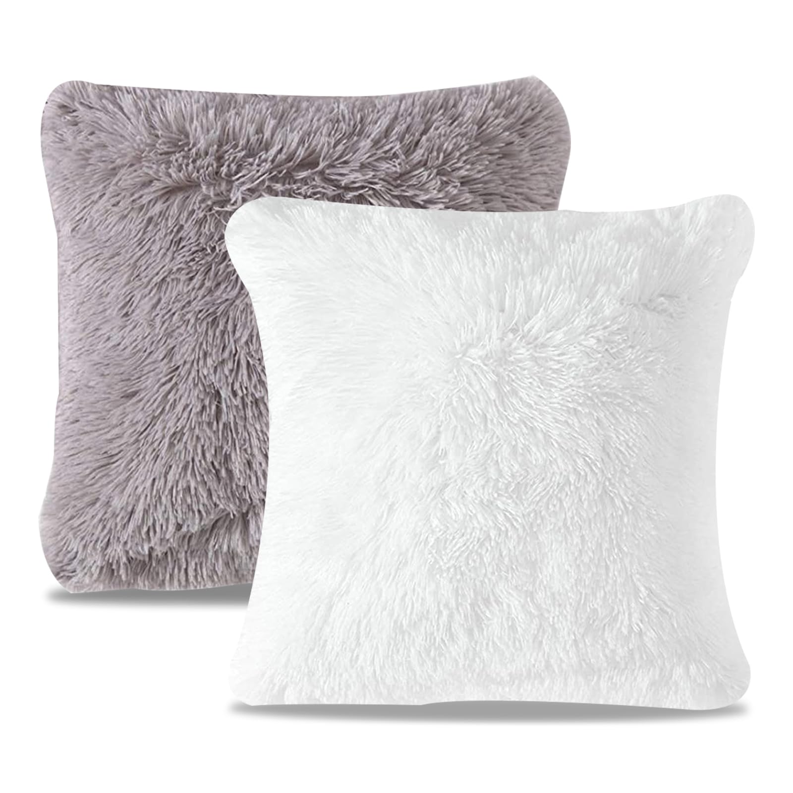 FOSDICK Fluffy Cushion Covers set of 2, 43x43 Sofa Cushion Covers with Zipper, Square Throw Pillow Cover, Soft Decorative Pillowcase, Grey White Cushion Cover, for Sofa Bed Livingroom Bedroom