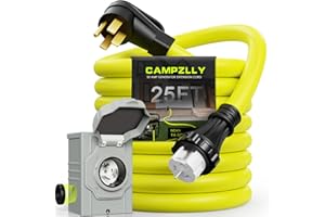 Campzlly 50 Amp Generator Cord 25FT and Power Inlet Box, NEMA 14-50P Male to SS2-50R 125/250V Twist Lock Connector With Pre-Drilled NEMA SS2-50P Inlet Box for House, ETL Listed