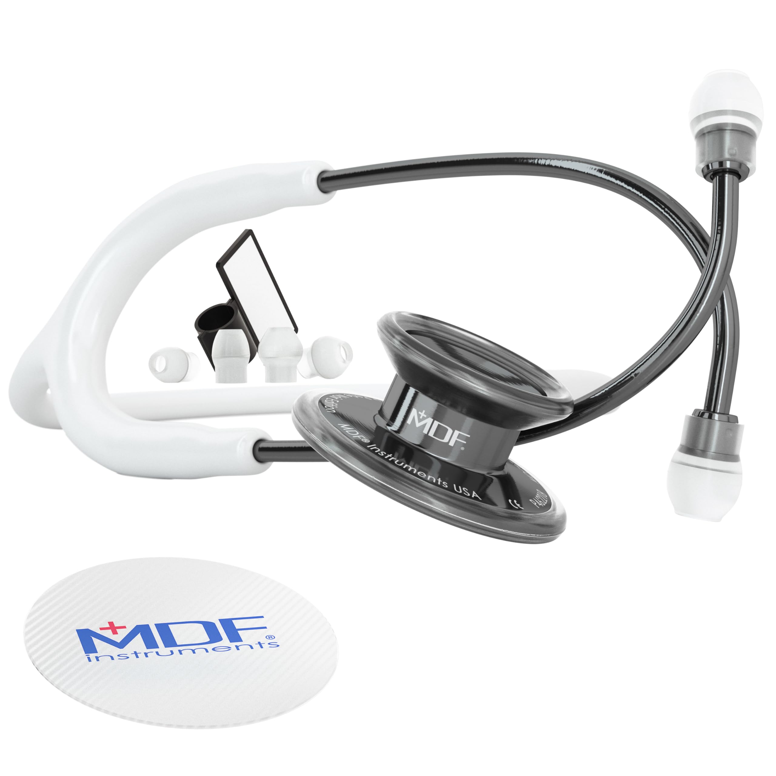 MDF Instruments, MD One Stainless Steel Stethoscope, Adult, White Tube, Perle Noire Chestpieces-Headset, MDF777PN29 — image 1