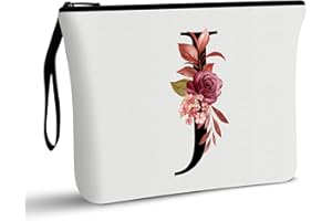 Vavabox A-Z Personalized Makeup Bag,Birthday Gifts for Women Mom,Gifts for Best Friend,Bride Bridesmaid Cosmetic bag (J, White)