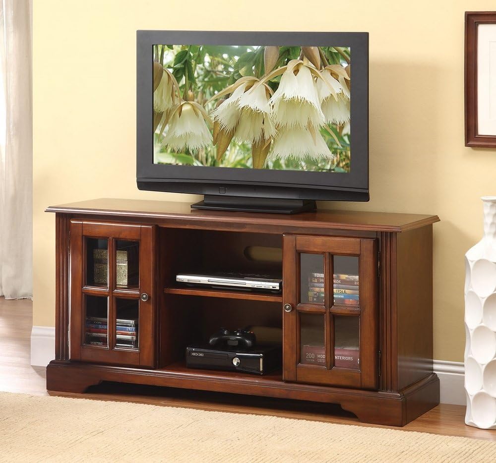 Basma TV Stand, Cherry, 2 Wooden Doors (with 1 Shelf Inside)
