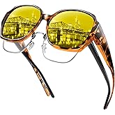 URUMQI Night Vision Driving Glasses for Women Men, TR90 Anti-glare Nightsight Glasses Fit Over Eyeglasses for Driving