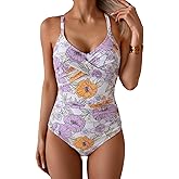 B2prity Women's One Piece Swimsuits Tummy Control Front Cross Bathing Suits Tie Back Slimming V Neck Swimwear