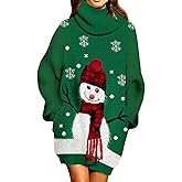 Pink Queen Ugly Christmas Sweater Dresses for Women Oversized Turtleneck Pullover Holiday Dress with Pocket