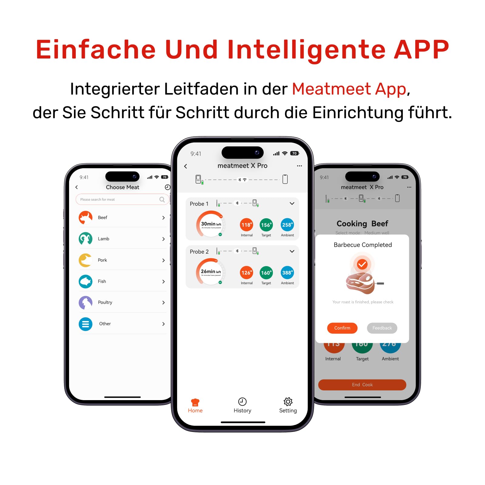 Meatmeet Fleischthermometer kabellos mit Bluetooth & WLAN, 2 Sonden 6 Sensoren, Einteiliges Edelstahldesign, IP69 Wasserdicht, 582°C Hitzebeständigkeit, Grill Ofen Küche Heißluftfritteuse (X Pro) 6