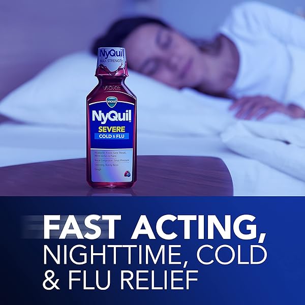VICKS NYQUIL SEVERE COLD, FLU, AND CONGESTION MEDICINE, 2X12 FL OZ TWIN PACK, BERRY FLAVOR, MAXIMUM STRENGTH, NIGHTTIME RELIEF