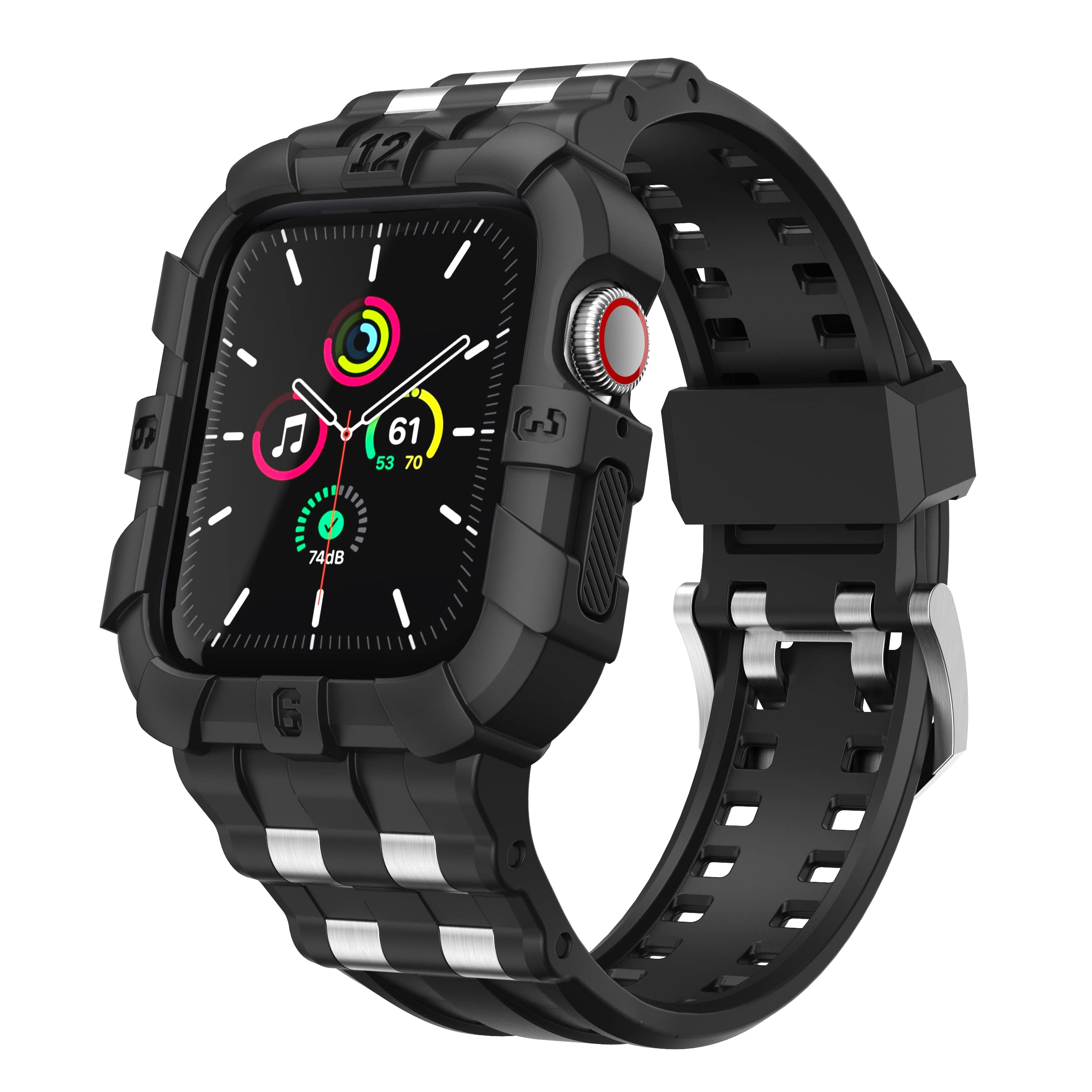 Photo 1 of T-ENGINE Compatible with Apple Watch Series 9 8/7 45mm SE 6/5/4/3 44mm 42mm, Rugged Case with Band for Men Women (45mm/44mm/42mm, Black+ST)