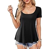 Amoretu Womens Scoop Neck Tshirt Short Sleeve Shirts Swing Tunic Tops Loose Fit