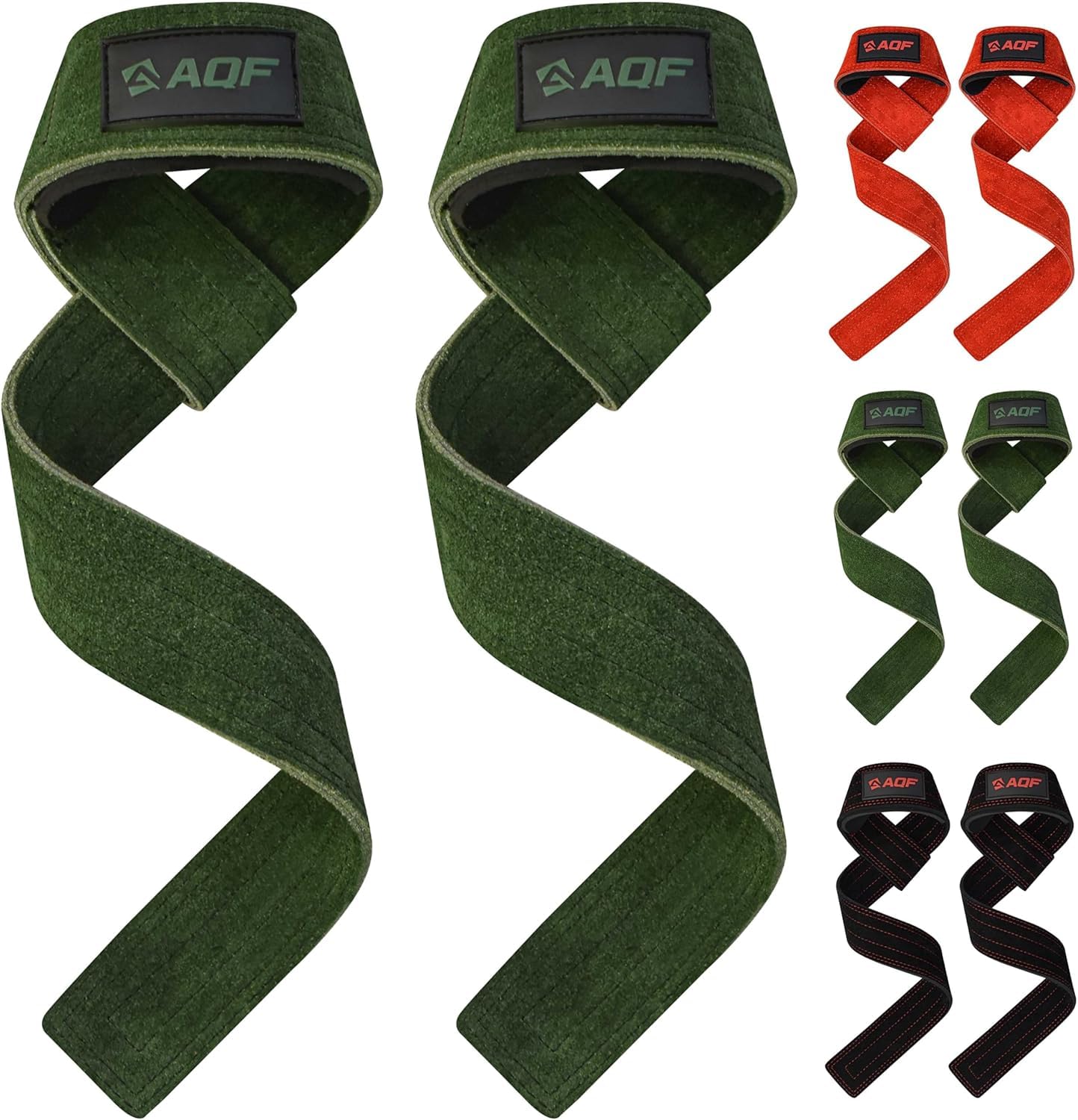 AQF Premium 100% Suede Leather Weight Lifting Straps - Handmade, Neoprene Padded Heavy Duty Gym Lasso Lifting Straps for Deadlifts, Rows, Pull-Ups Extra Long (Green)