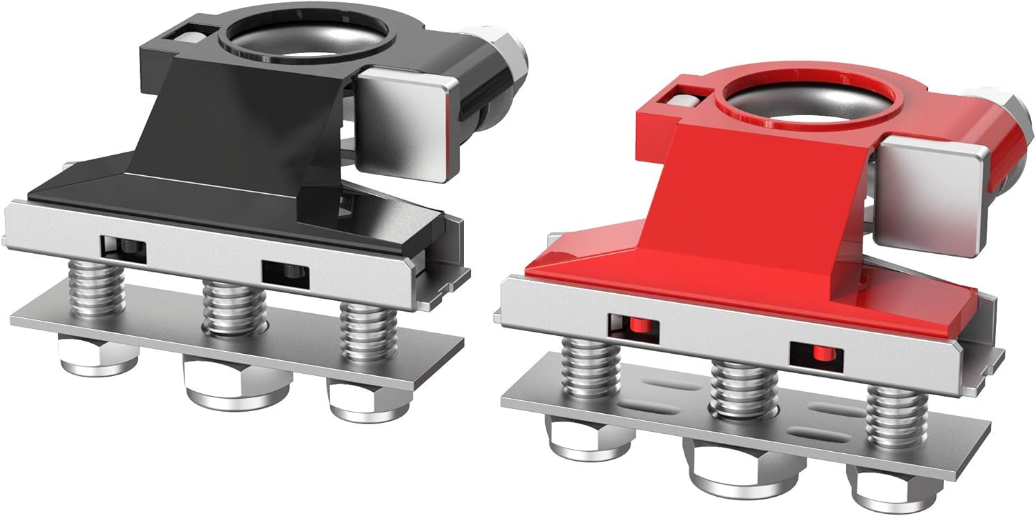 2pcs 12V Automotive Top Post Car 3 Way Battery Wire Cable Terminals Clamp Connectors Kit Positive and Negative Set Red & Black: Automotive