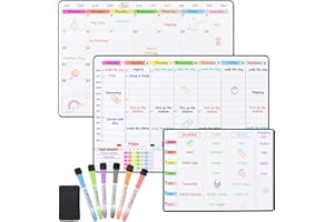 POPRUN Magnetic Weekly Calendar for Fridge, Schedule Board, Dry Erase Whiteboard Calendar, Menu Board, Weekly Planner with Hourly Time Slots, Perfect as to Do List and Chore Chart for Family (3 Pack)