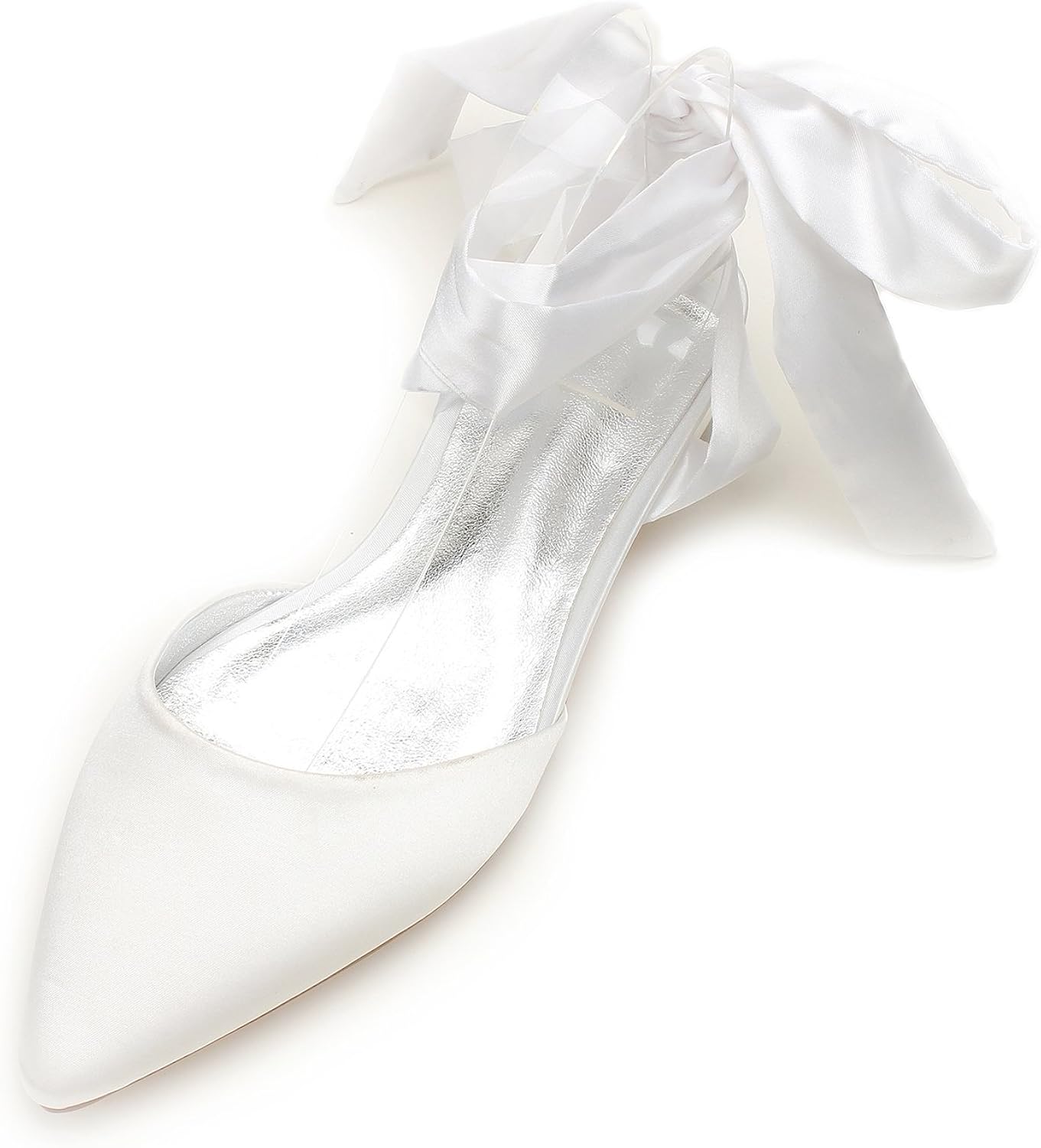 Amazon Com Marhermoso Women S Pointed Toe Lace Up Satin Ivory