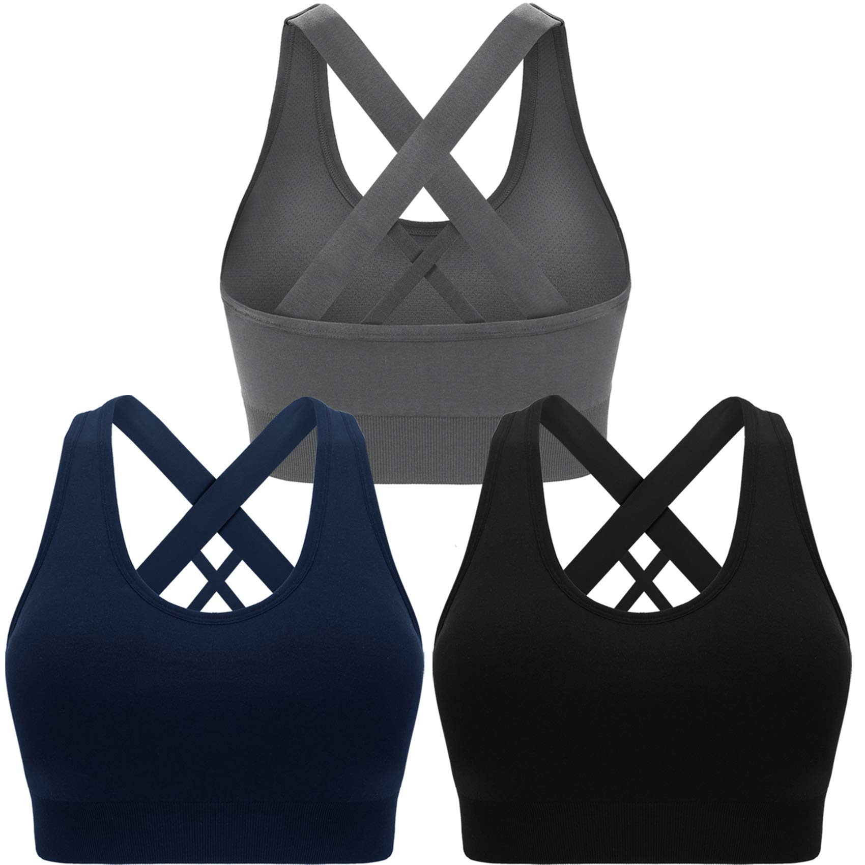 Photo 1 of Double Couple Sports Bras for Women Padded High Impact Seamless Criss Cross Back Workout Tops Gym Activewear Bra Large