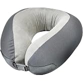 Go Travel American Dreamer, Deluxe Travel Pillow, Memory Foam Neck Pillow | Adjustable Front Closure, Ideal for Airplane, Bus, Car, and Train, Travel Essentials, Made in USA, Gray