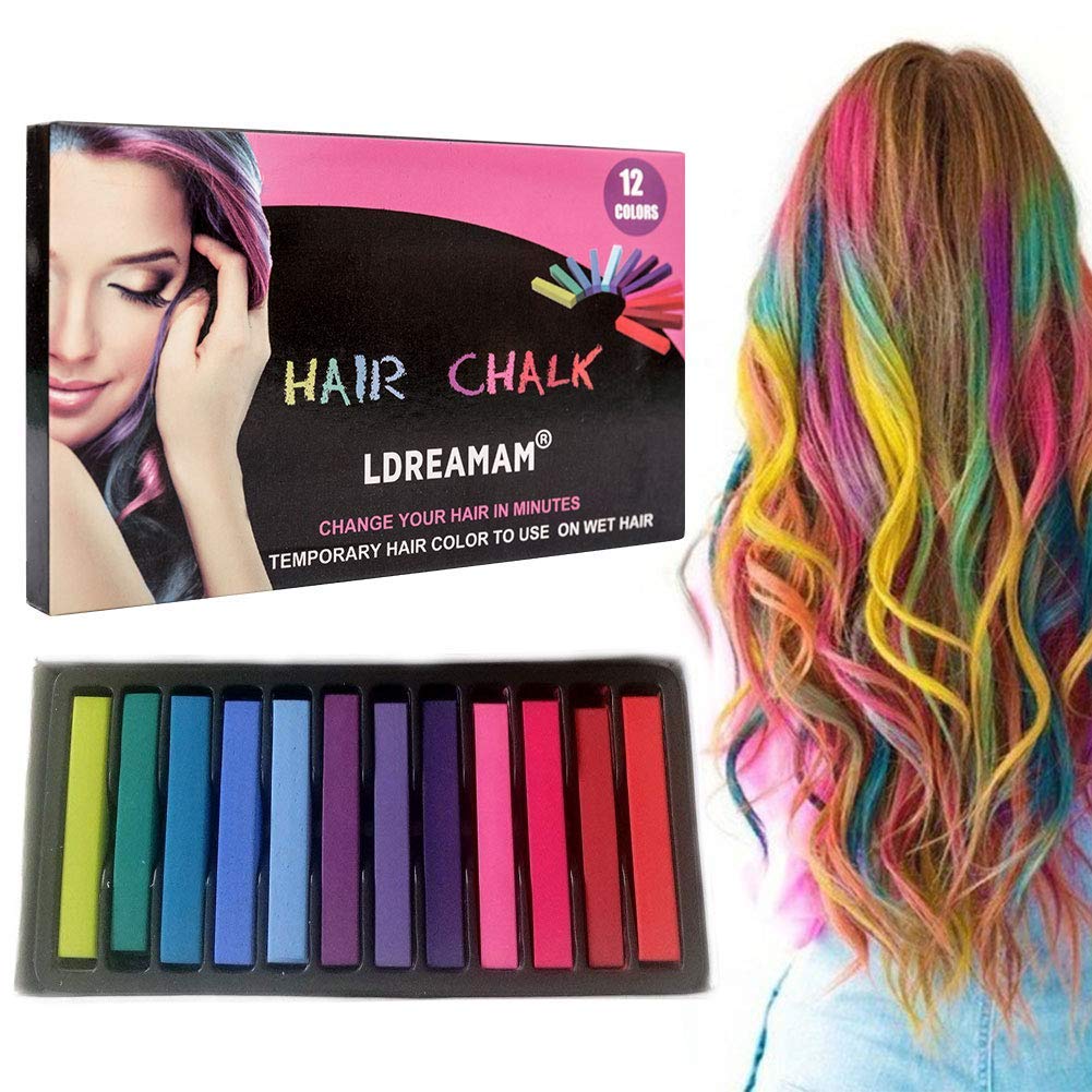12 Color Hair Chalk Dye,Hair Chalk Pens, Washable Hair Color Dye, Temporary Hair Colour Chalk Face Kit for Makeup Birthday Party Christmas Halloween