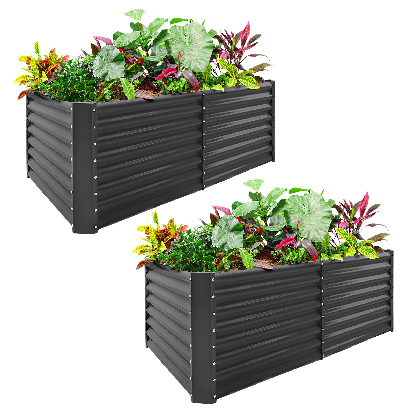 Photo 1 of Land Guard 2 Pack 6×3×2 ft Galvanized Metal Raised Garden Bed, 2FT Deep Root Elevated Planter Box Steel Large Vegetable Flower Bed Kit, Gray