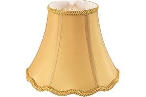 Bell Lamp Shade, Saangseon Scalloped Gold Fabric Lampshade Replacement, Softback, 5'' Top x 10'' Bottom x 8.3'' Slant Height x 8'' Vertical Height, Brass Spider