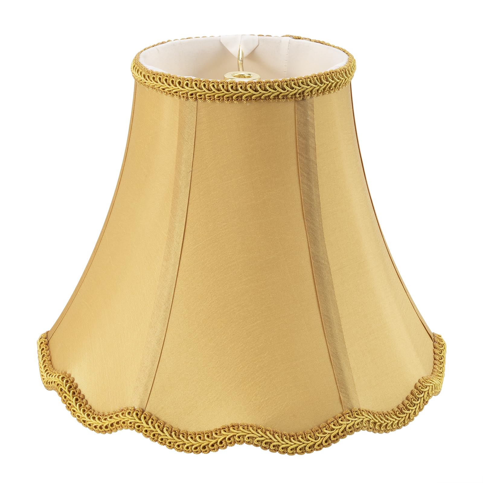 Photo 1 of *MAJOR DAMAGE*
Saangseon Golden Bell Scalloped Lampshade, 6" Top x 11.5" Bottom x 9" Vertical Height, Solid Lamp Shade Replacement with Brass Harp Set for Table Lamp, Double Layer Polyester Fabric Lamp Cover, Pack 1
